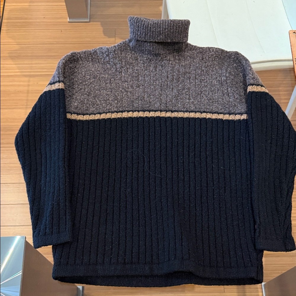 Men's Point Zero Navy and Gray Turtleneck Sweater Medium